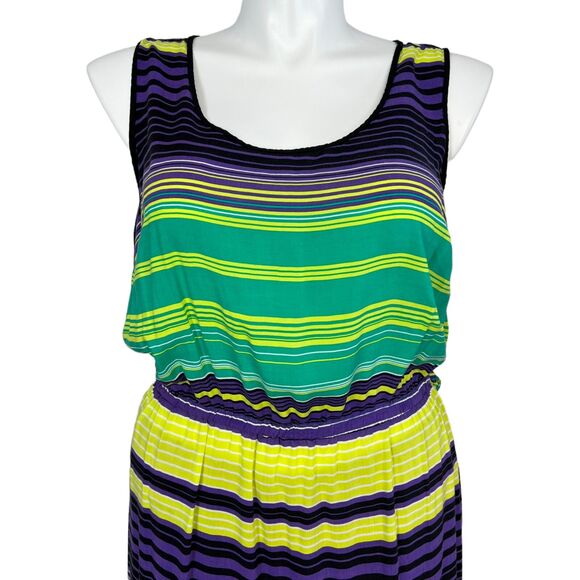In the MIx Womens Maxi Sundress Lightweight Striped Blouson Multicolor 2X - Picture 2 of 10